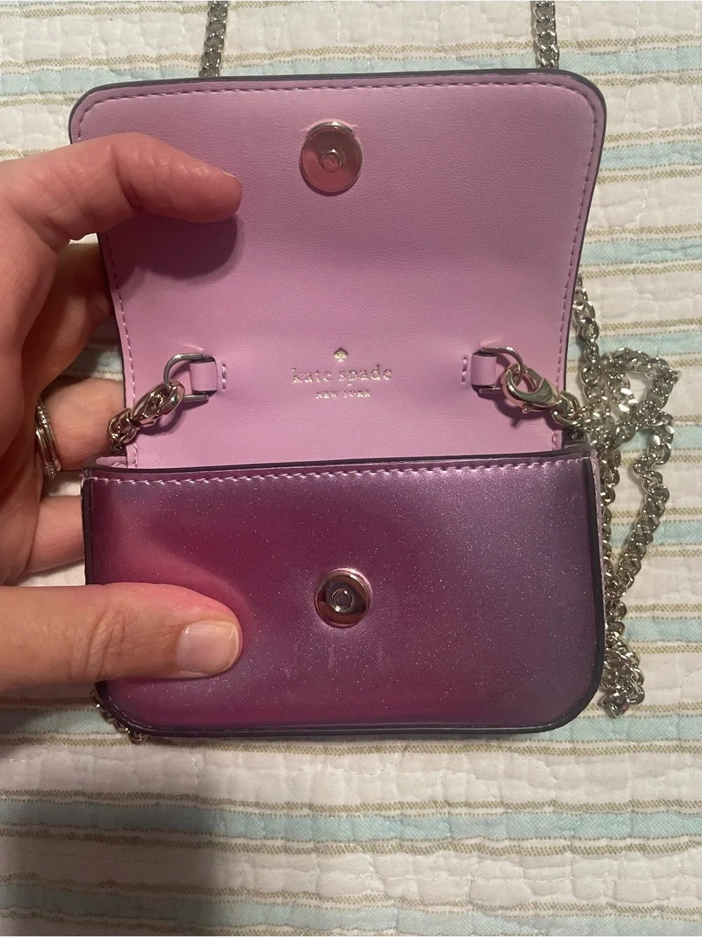 kate spade Metallic Lavender Mini Crossbody with Chain Strap
